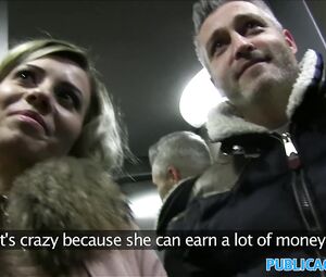 Public Agent Cuckold housewife with brief light-haired hair pulverizes for cash