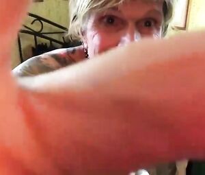 Old Naked Tattooed Woman Granny Sniffing Poppers