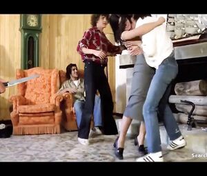 Men thrust cocks into Linda Lay's hairy muff in turn in retro movie
