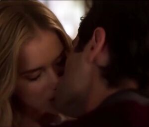 TV series You sex scenes of blonde girl Elizabeth Lail kissing and being humped