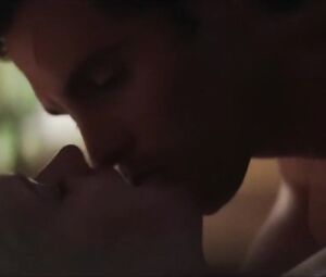 TV series You sex scenes of blonde girl Elizabeth Lail kissing and being humped