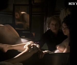 Mustachioed old guy provokes wife to kiss and touches teen's titties in DeadWood Season 1