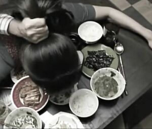Hot oriental love satisfies husband with dinner and snatch being bonked on the table