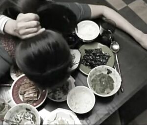 Hot oriental love satisfies husband with dinner and snatch being bonked on the table