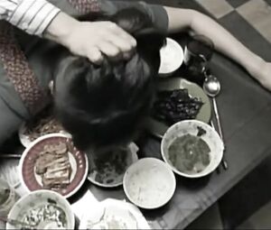 Hot oriental love satisfies husband with dinner and snatch being bonked on the table