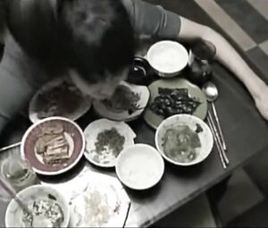 Hot oriental love satisfies husband with dinner and snatch being bonked on the table