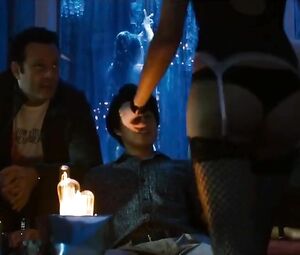 Explicit scene in the striptease club from comedy film The Internship with pole-dances