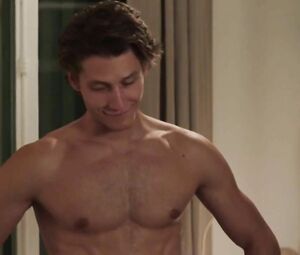 Tempting actress watches handsome young man getting naked and throws herself at him