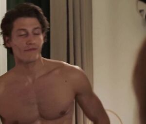 Tempting actress watches handsome young man getting naked and throws herself at him