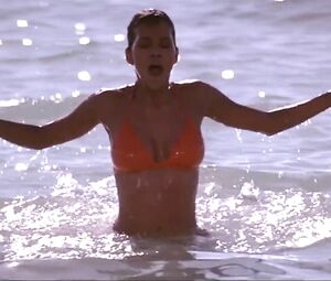 Naked and half-naked babes are wet and come out of water shocking with their bodies