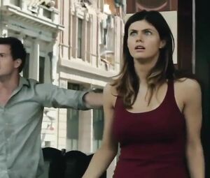 Alexandra Daddario tries to expose titties in different situations in feature movies