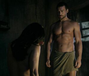 Brutal man makes movie star Katrina Law sweat waiting for fucking in TV series Spartacus