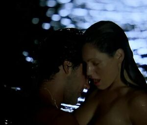 Kelly Brook flirts with the brutal young man and has hard sex in Survival Island