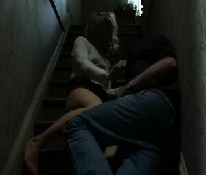 Thoughtless MILF has something wet between legs that needs to be humped on stairs in Blind