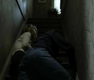 Thoughtless MILF has something wet between legs that needs to be humped on stairs in Blind