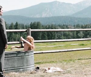 Kelly Reilly's tits make cowboy pay attention to them and fuck the twat in Yellowstone