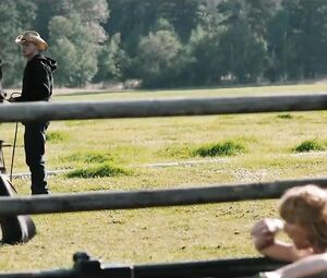 Kelly Reilly's tits make cowboy pay attention to them and fuck the twat in Yellowstone