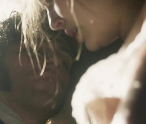 In Secret scene where man with long hair makes it with Elizabeth Olsen and she cums (2013)