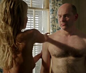 Bald man is too faithful to be carnal with Riki Lindhome in horror movie Hell Baby (2013)