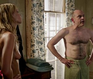 Bald man is too faithful to be carnal with Riki Lindhome in horror movie Hell Baby (2013)