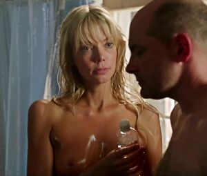 Bald man is too faithful to be carnal with Riki Lindhome in horror movie Hell Baby (2013)