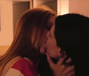 Striptease and lesbian sex scene of two movie stars from the horror movie Trauma (2017)